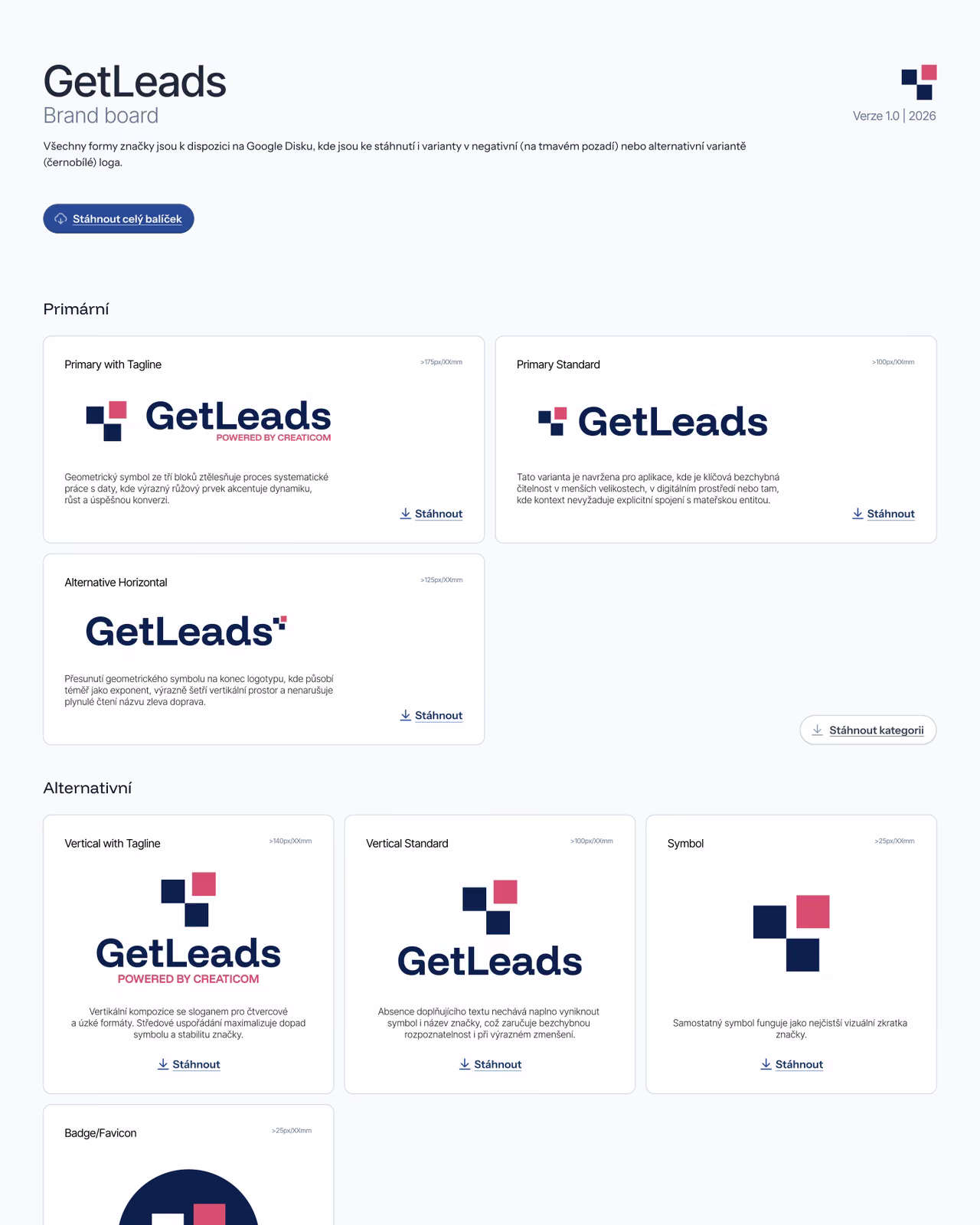 BrandBook GetLeads — tokeny a atomické prvky